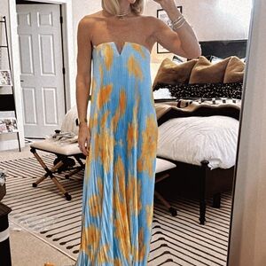 Vibrant & Unique - Strapless Dress in Blue with accents of Yellow & Orange